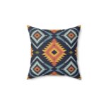 Square Pillow - Navy Blue, Orange, Yellow, Light Blue, and Silver Aztec Southwestern Pattern Design