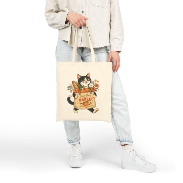 Market Cat 'Fresh Finds Market' Cotton Canvas Tote Bag