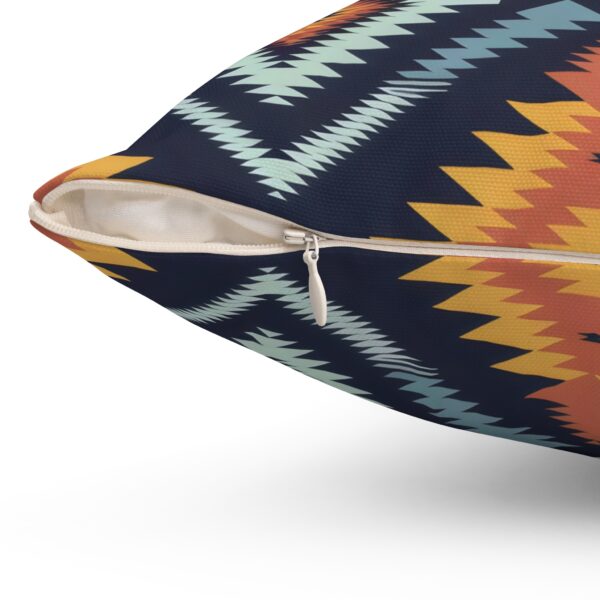 Square Pillow - Navy Blue, Orange, Yellow, Light Blue, and Silver Aztec Southwestern Pattern Design