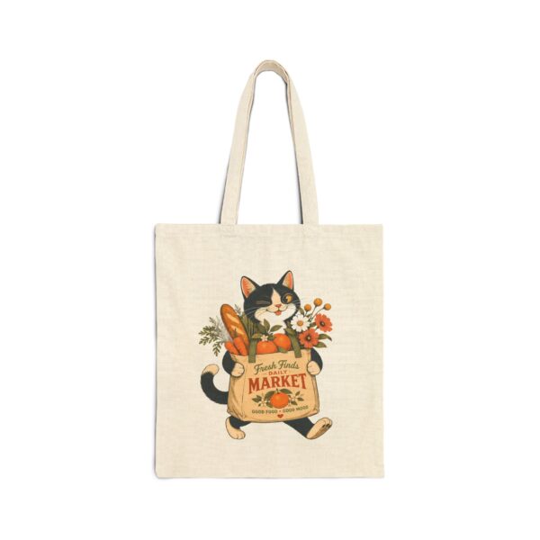 Market Cat 'Fresh Finds Market' Cotton Canvas Tote Bag