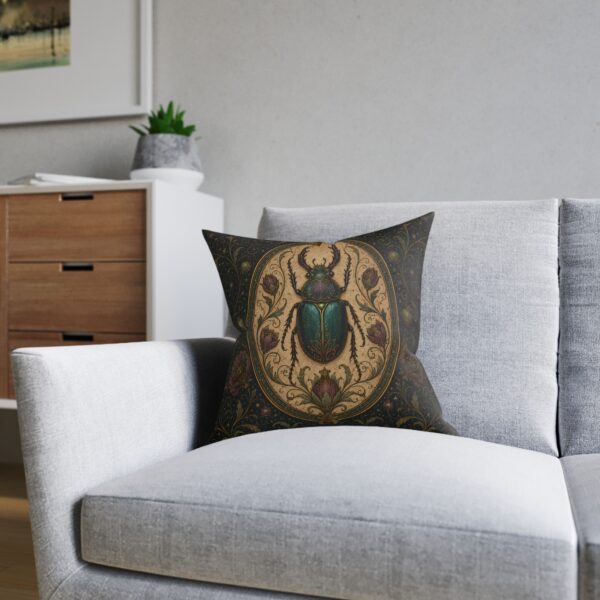Vintage Scarab Square Pillow — Ornate Beetle Decorative Throw Pillow