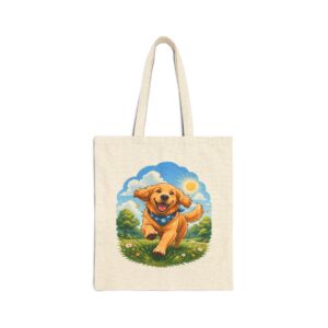 Happy Golden Retriever Running in Sunshine Canvas Tote Bag
