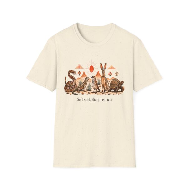 Desert Wildlife Illustration T-Shirt | Rabbit Snake Tortoise Birds, Soft Sand Vibe