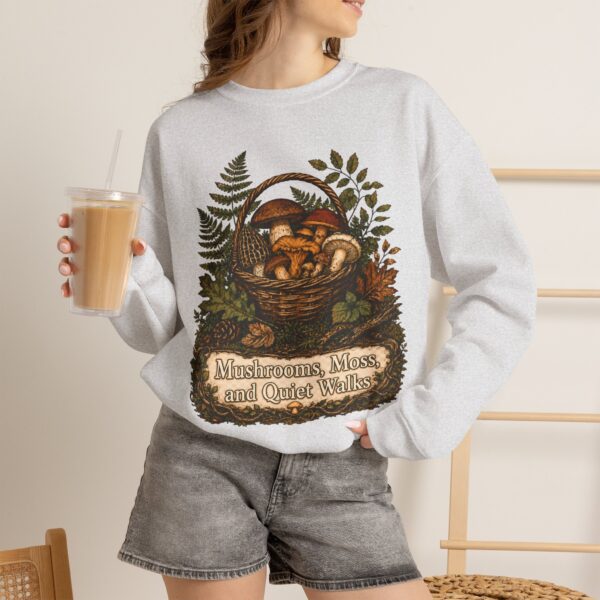 Mushroom Basket Sweatshirt — "Mushrooms, Moss, and Quiet Walks" Cozy Nature Crewneck