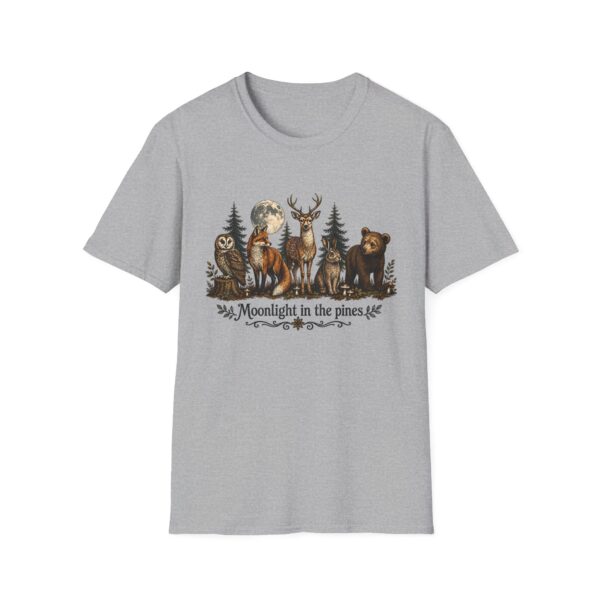 Moonlight in the Pines Wildlife T-Shirt — Deer, Bear, Fox & Owl Nature Tee