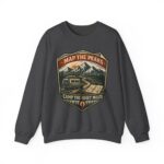Vintage Mountain Camping Crewneck — "Map the Peaks / Camp the Quiet Miles"