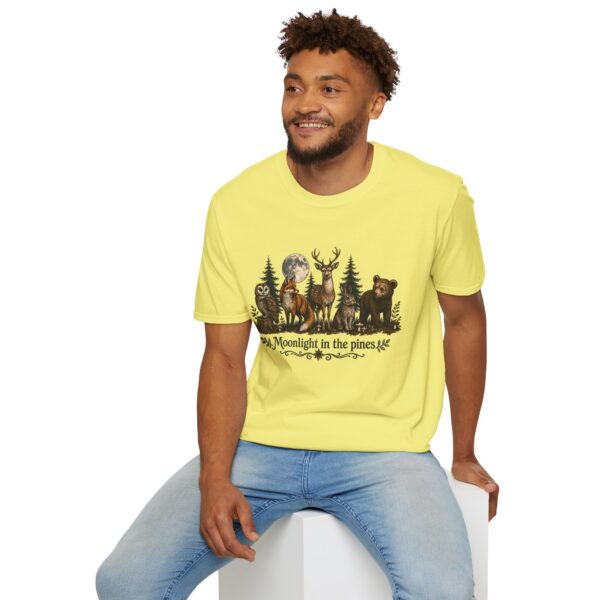 Moonlight in the Pines Wildlife T-Shirt — Deer, Bear, Fox & Owl Nature Tee