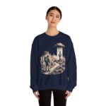 Desert Hiker with Lone Raincloud Crewneck Sweatshirt | Western Cactus Illustration