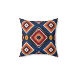 Square Pillow - Blue, Black, Orange, and Yellow Diamond Print