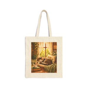 Cozy Window Cat Canvas Tote Bag — Cute Cat Lovers Cotton Canvas Tote