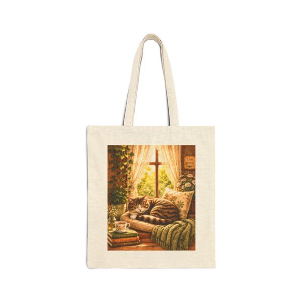 Cozy Window Cat Canvas Tote Bag — Cute Cat Lovers Cotton Canvas Tote