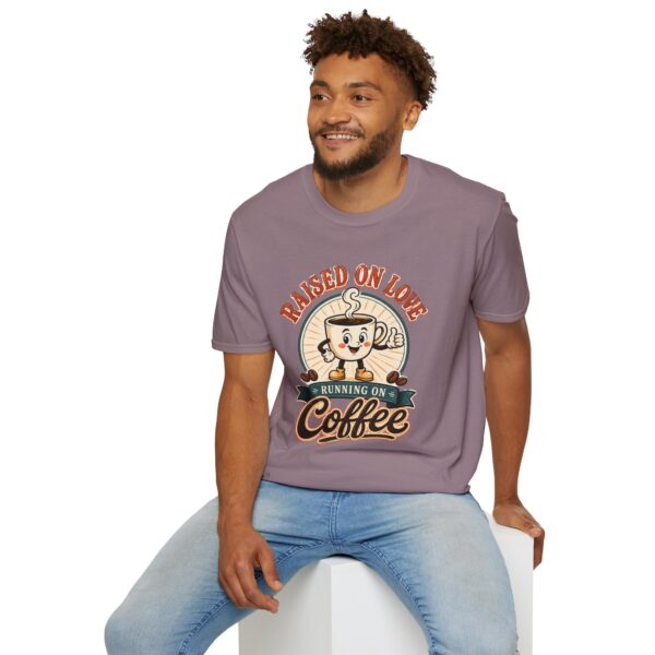 Raised on Love, Running on Coffee T-Shirt — Cute Coffee Lover Tee