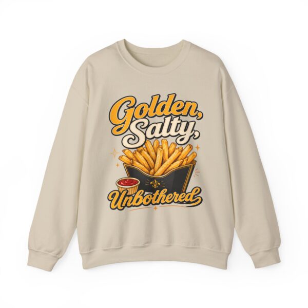 French Fry Crewneck Sweatshirt — "Golden, Salty, Unbothered" Graphic
