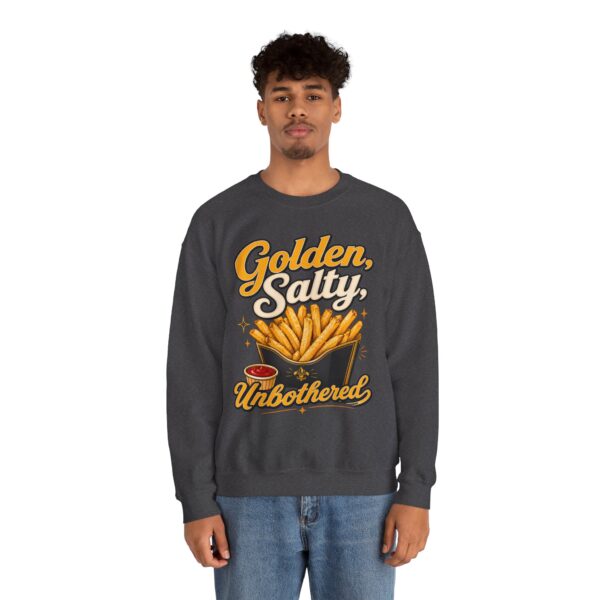 French Fry Crewneck Sweatshirt — "Golden, Salty, Unbothered" Graphic