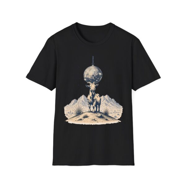Goat Disco T-Shirt — Retro Monochrome 'Unfazed Goat' Graphic