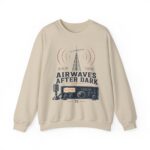 Airwaves After Dark Retro Radio Crewneck — Ham Radio Antenna Sweatshirt