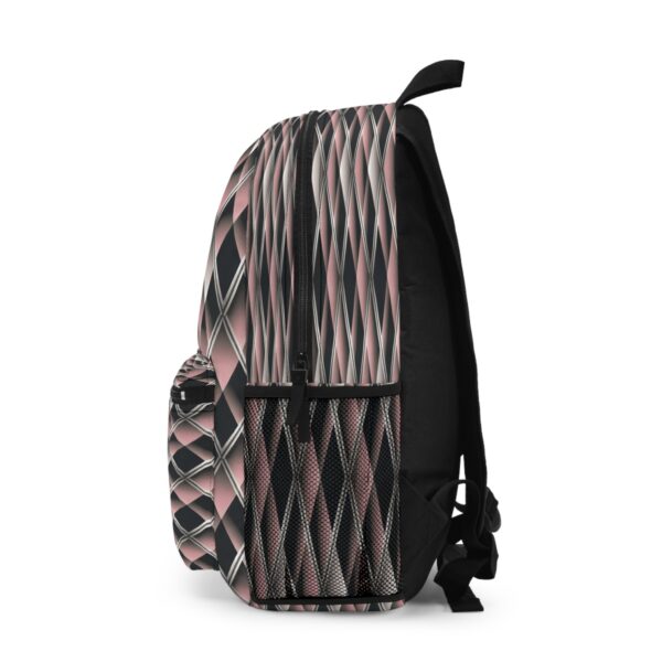 Backpack - Pink, Gray, and Black Diamond Geometric Pattern Print