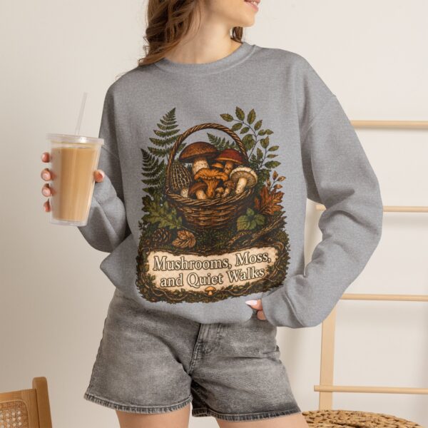 Mushroom Basket Sweatshirt — "Mushrooms, Moss, and Quiet Walks" Cozy Nature Crewneck