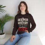 True Crime Crewneck Sweatshirt — “The Deeper the Mystery the Harder I Pay Attention” Vintage Podcast Design