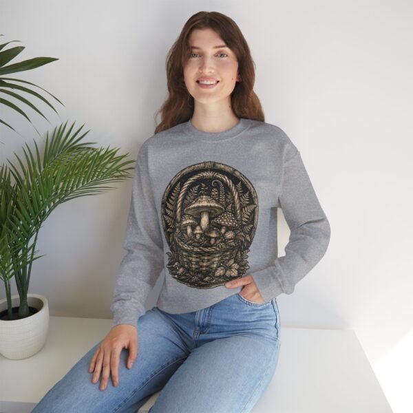Vintage Woodcut Mushroom Basket Crewneck Sweatshirt