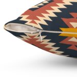 Square Pillow - Aztec Southwestern Print Design in Navy Blue, Burnt Orange, Yellow, and White