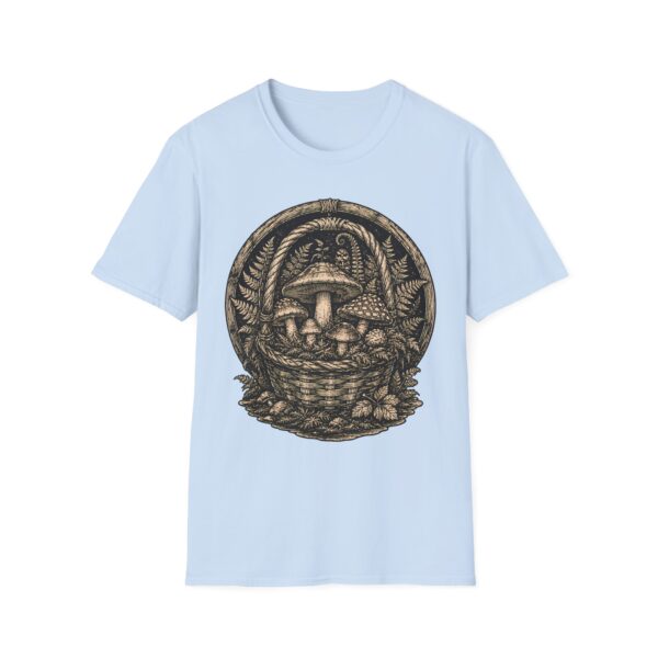 Vintage Mushroom Basket T-Shirt — Botanical Fungi Illustration Tee