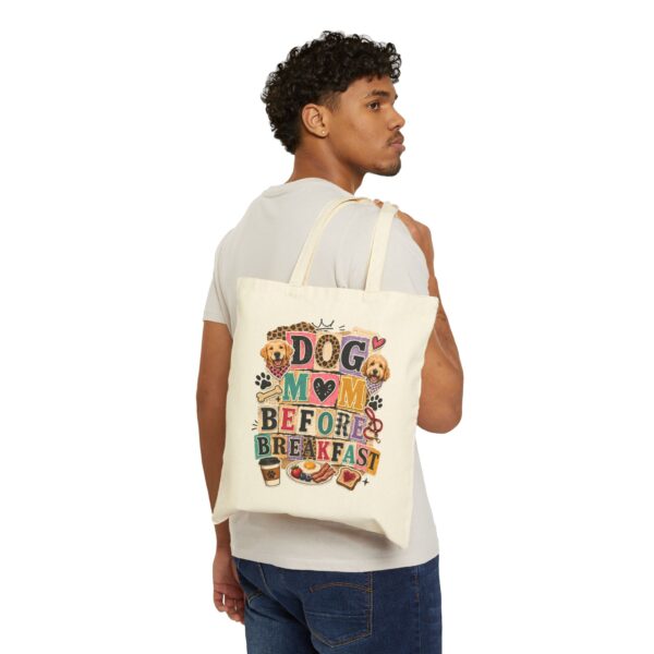Dog Mom Before Breakfast Canvas Tote Bag — Cute Pet Lover Grocery & Everyday Bag