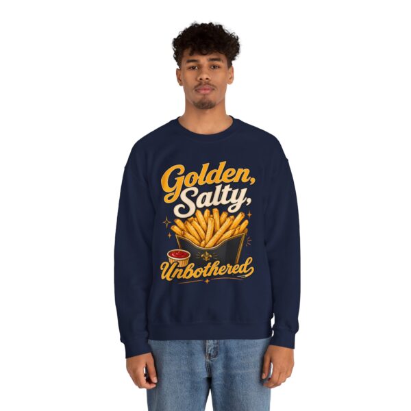 French Fry Crewneck Sweatshirt — "Golden, Salty, Unbothered" Graphic