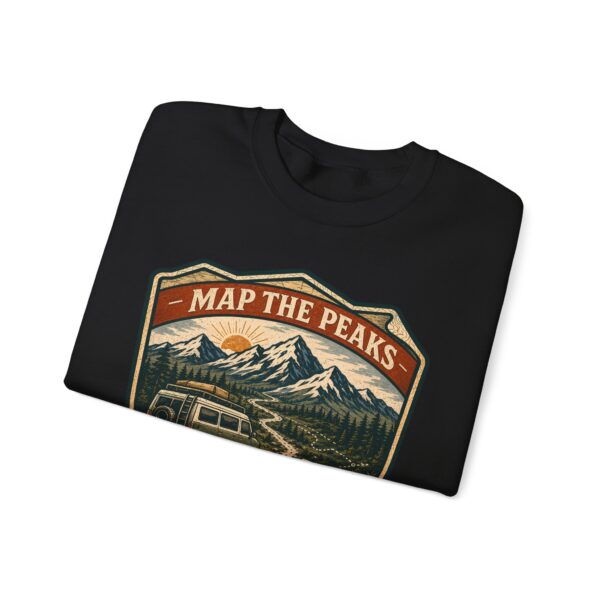 Vintage Mountain Camping Crewneck — "Map the Peaks / Camp the Quiet Miles"