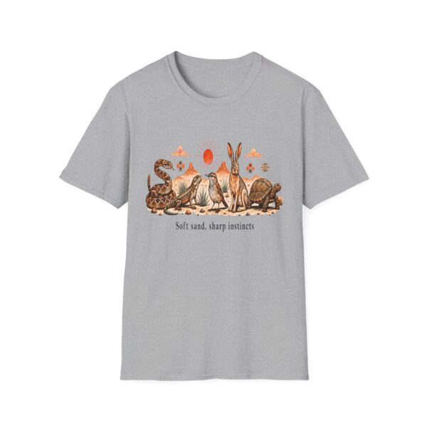 Desert Wildlife Illustration T-Shirt | Rabbit Snake Tortoise Birds, Soft Sand Vibe