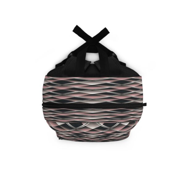 Backpack - Pink, Gray, and Black Diamond Geometric Pattern Print