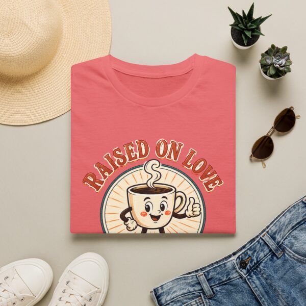 Raised on Love, Running on Coffee T-Shirt — Cute Coffee Lover Tee