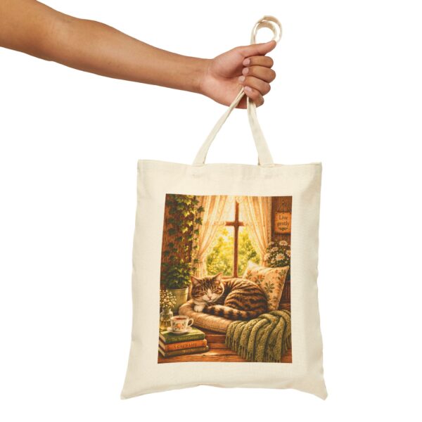 Cozy Window Cat Canvas Tote Bag — Cute Cat Lovers Cotton Canvas Tote