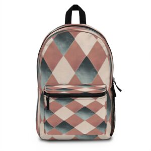 Backpack - Pink Green and White Diamond Geometric Pattern Print