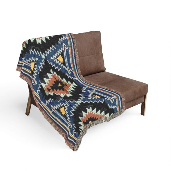 Woven Blanket - Aztec Southwestern Metro Blue Burnt Orange Yellow Black Pattern Print