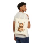 Boho Cat Canvas Tote — Smiling Tabby Moon & Stars
