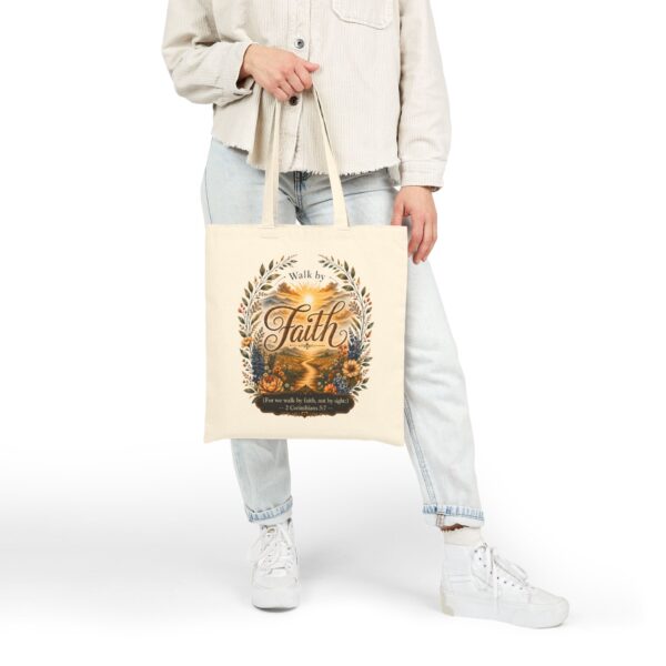 Walk by Faith Sunflower Canvas Tote Bag — Faith Inspirational Shopper