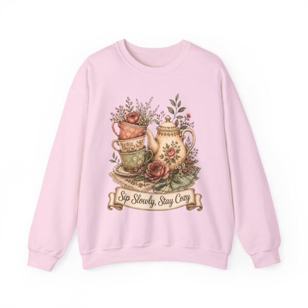 Vintage Tea Floral Crewneck Sweatshirt — “Sip Slowly, Stay Cozy”