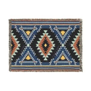 Woven Blanket - Aztec Southwestern Metro Blue Burnt Orange Yellow Black Pattern Print