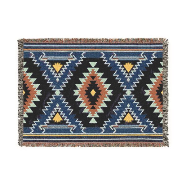 Woven Blanket - Aztec Southwestern Metro Blue Burnt Orange Yellow Black Pattern Print