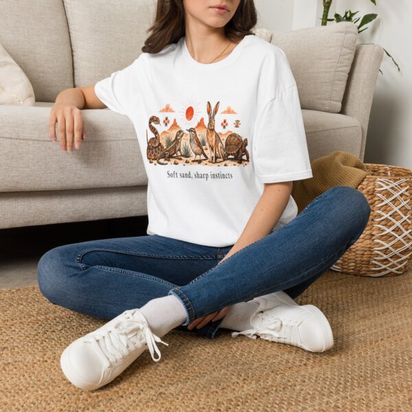Desert Wildlife Illustration T-Shirt | Rabbit Snake Tortoise Birds, Soft Sand Vibe