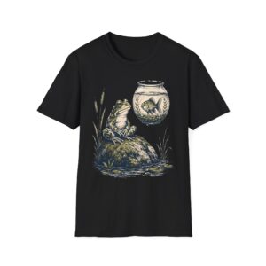 Vintage Frog & Floating Fishbowl T-Shirt — Whimsical Nature Tee