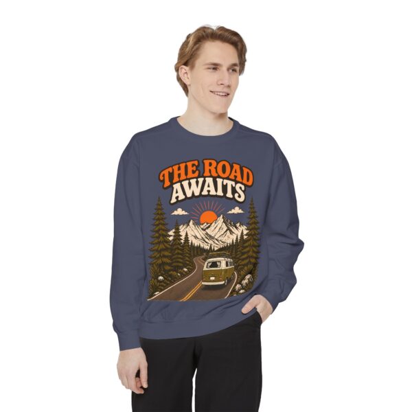 The Road Awaits Vintage Camper Sweatshirt — Adventure Crewneck