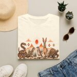 Desert Wildlife Illustration T-Shirt | Rabbit Snake Tortoise Birds, Soft Sand Vibe