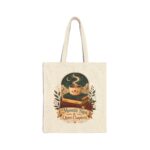 Moonlit Sips & Quiet Chapters Cotton Canvas Tote Bag — Cozy Booklover Nighttime Tote