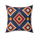 Square Pillow - Blue, Black, Orange, and Yellow Diamond Print