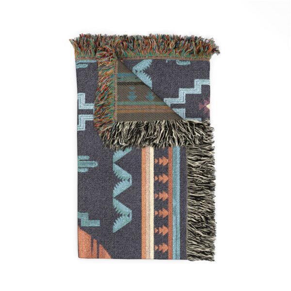 Woven Blanket - Southwestern Mountain Scene Blanket with Geometric Shapes