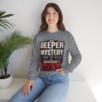 True Crime Crewneck Sweatshirt — “The Deeper the Mystery the Harder I Pay Attention” Vintage Podcast Design