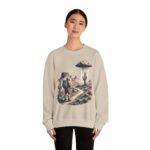 Desert Hiker with Lone Raincloud Crewneck Sweatshirt | Western Cactus Illustration