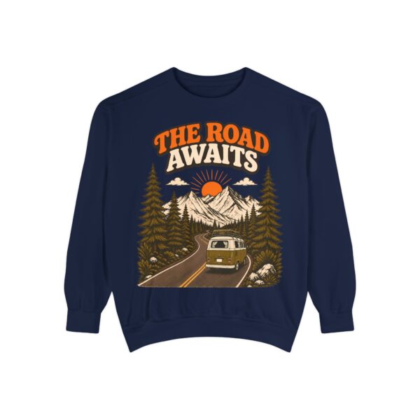 The Road Awaits Vintage Camper Sweatshirt — Adventure Crewneck